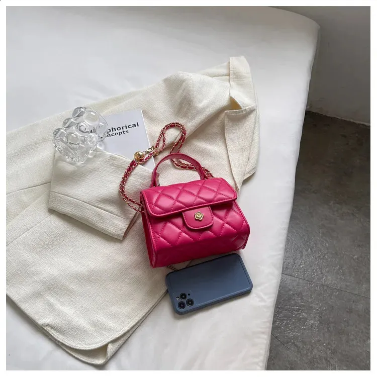 Bolso de hombro a cuadros de moda, informal, con correa de cadena, cruzado, de piel sintética, pequeño, con asa superior, 240830_voghion.com