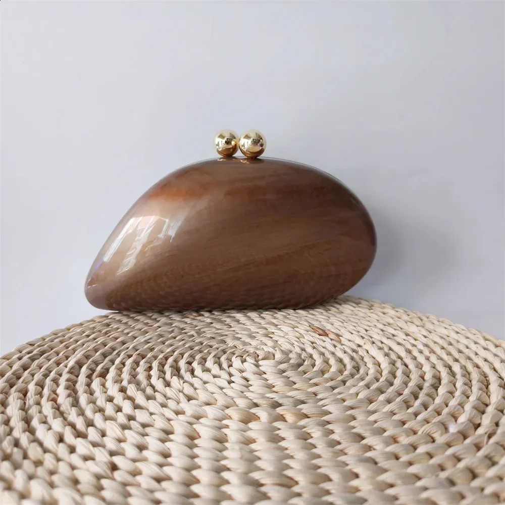Nieregularne Dumpg Solid Brown Coffee Akrylowe Pudełko Sprzęgła Koralikowe Uchwyty Torebki Damskie Ramię Wieczorne Imprezy Plażowe_voghion.com
