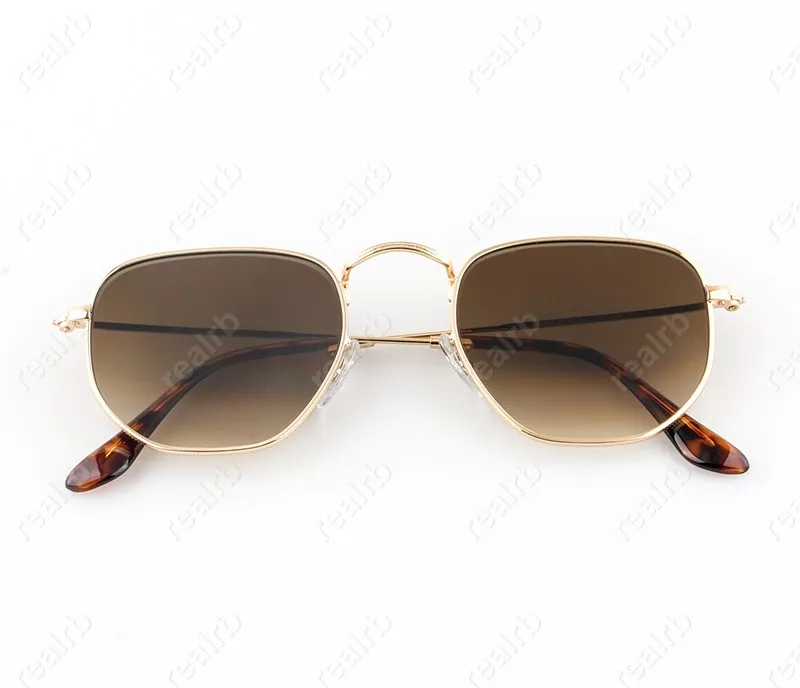 Occhiali da sole esagonali di alta qualità Uomo Donna Lenti in vetro piatte Occhiali da sole per uomo Donna con custodia in pelle_voghion.com