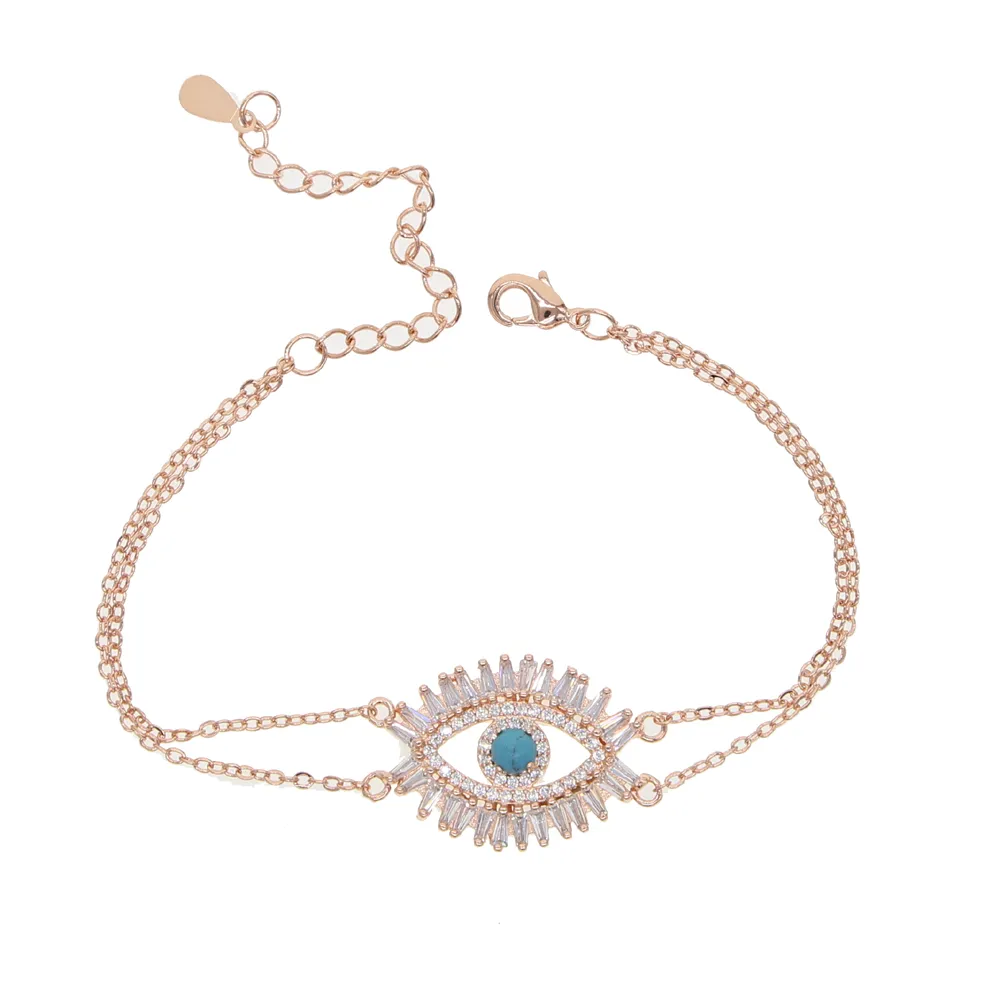 Trendy Gold Plated Turkish Necklace Lucky Girl Gift Baguette Cubic Zirconia Turquoise Geomstone Top Quality Evil Eye_voghion.com