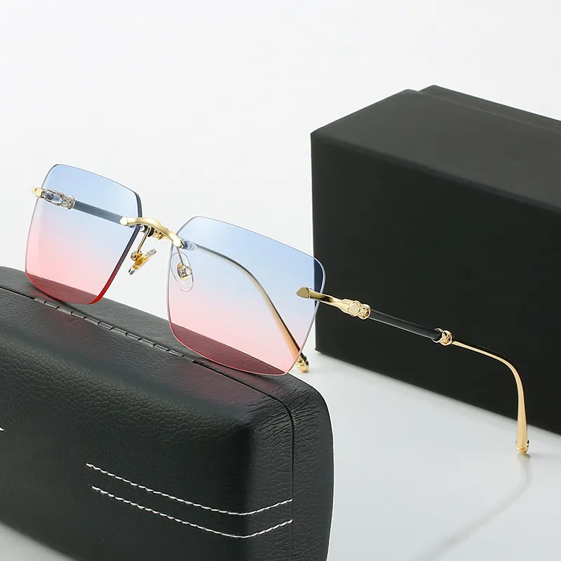 Rimless Square Sunglasses For Men Designer Luxury Gradient Blue_voghion.com
