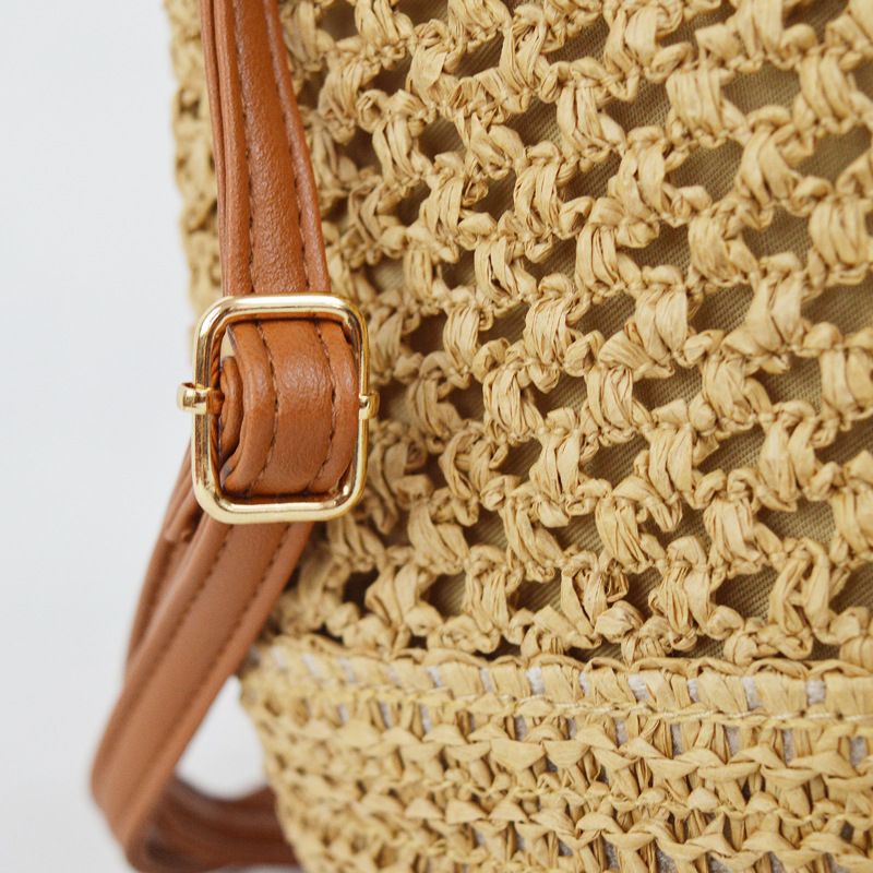 Ausgehöhlte Mode große Kapazität Baby Mama Lebensmitteleinkaufshandtasche süßer gewebter Rucksack gewebte Tasche_voghion.com