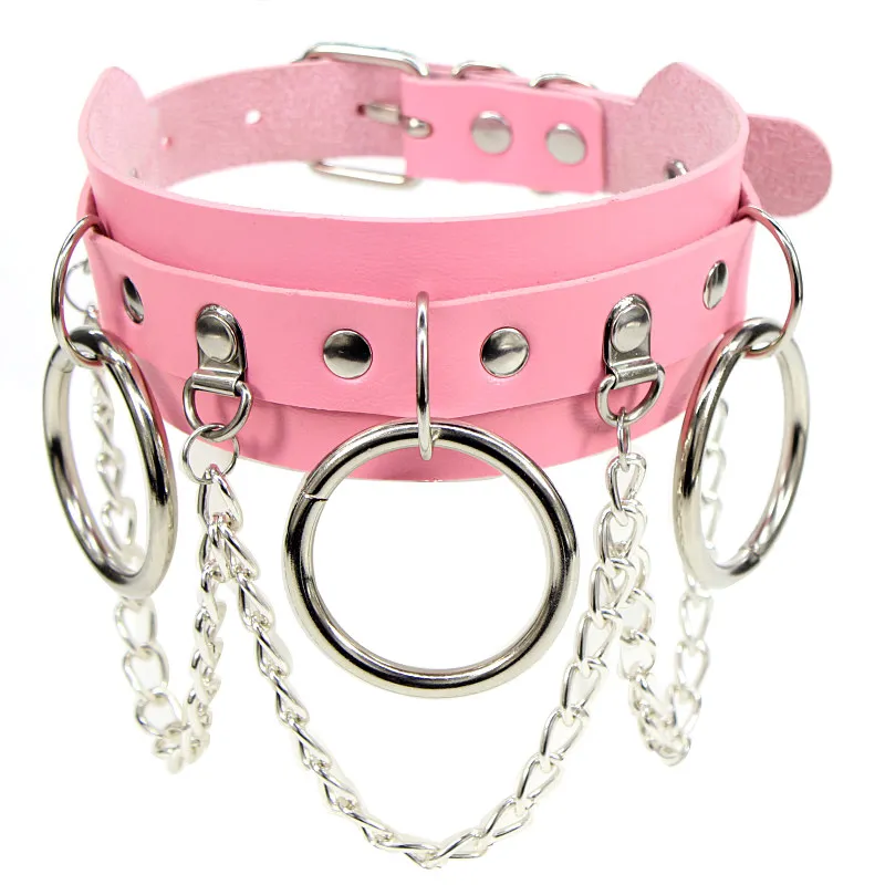 Gothic Punk Choker Necklace, Pu Leather Collar With Rivets & O-ring_voghion.com