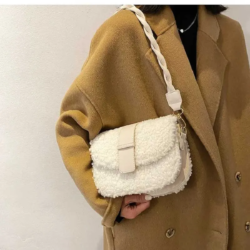 Borsa a tracolla invernale con tracolla in pelliccia di peluche e tracolla in pelliccia per ascella, borse a tracolla da donna Handba241210_voghion.com