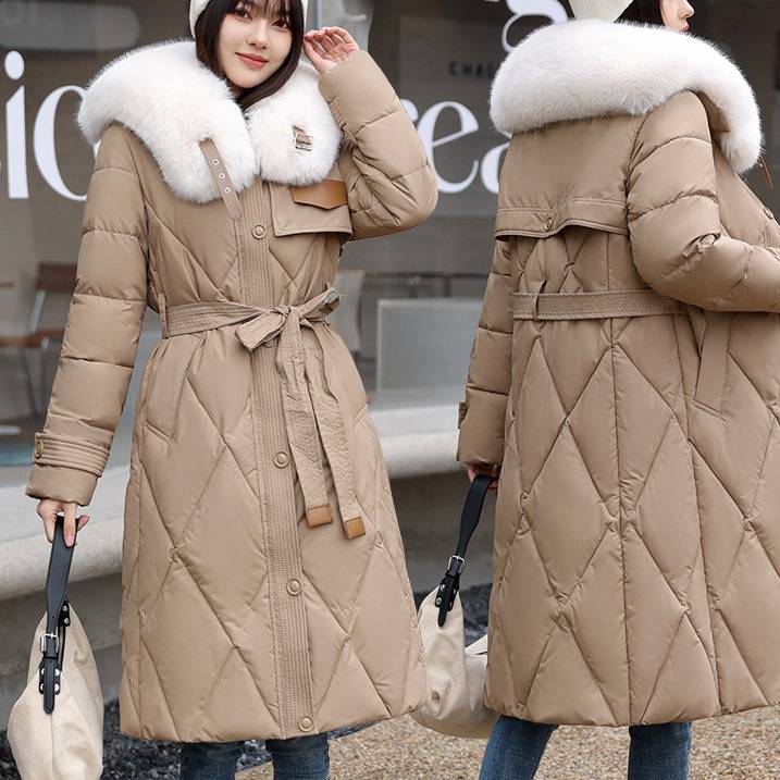 ​​Korean-Style Oversized Knee-Length Cotton Coat - Winter Plush Jacket With Luxe Fur Collar ( )​​