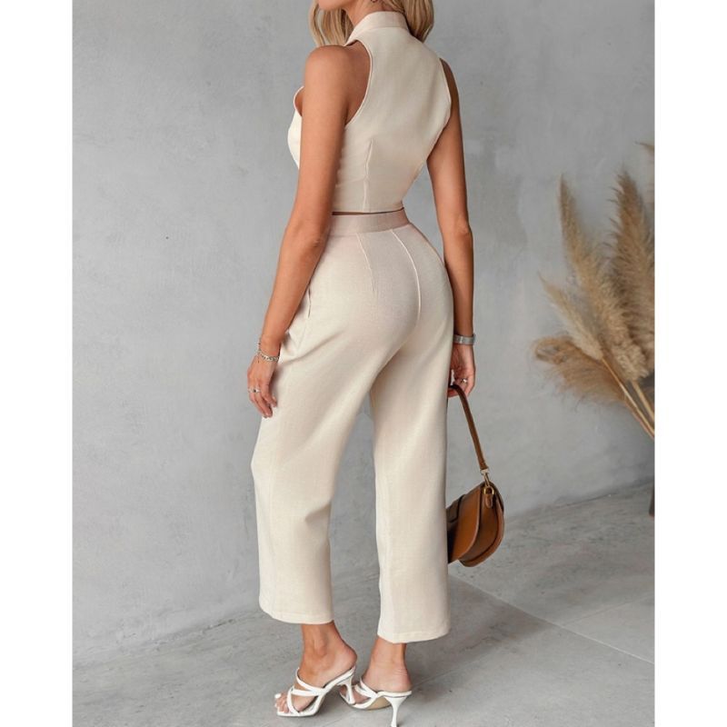 Îmbrăcăminte pentru femei, maiou cu nasturi, pantaloni largi, costum casual_voghion.com