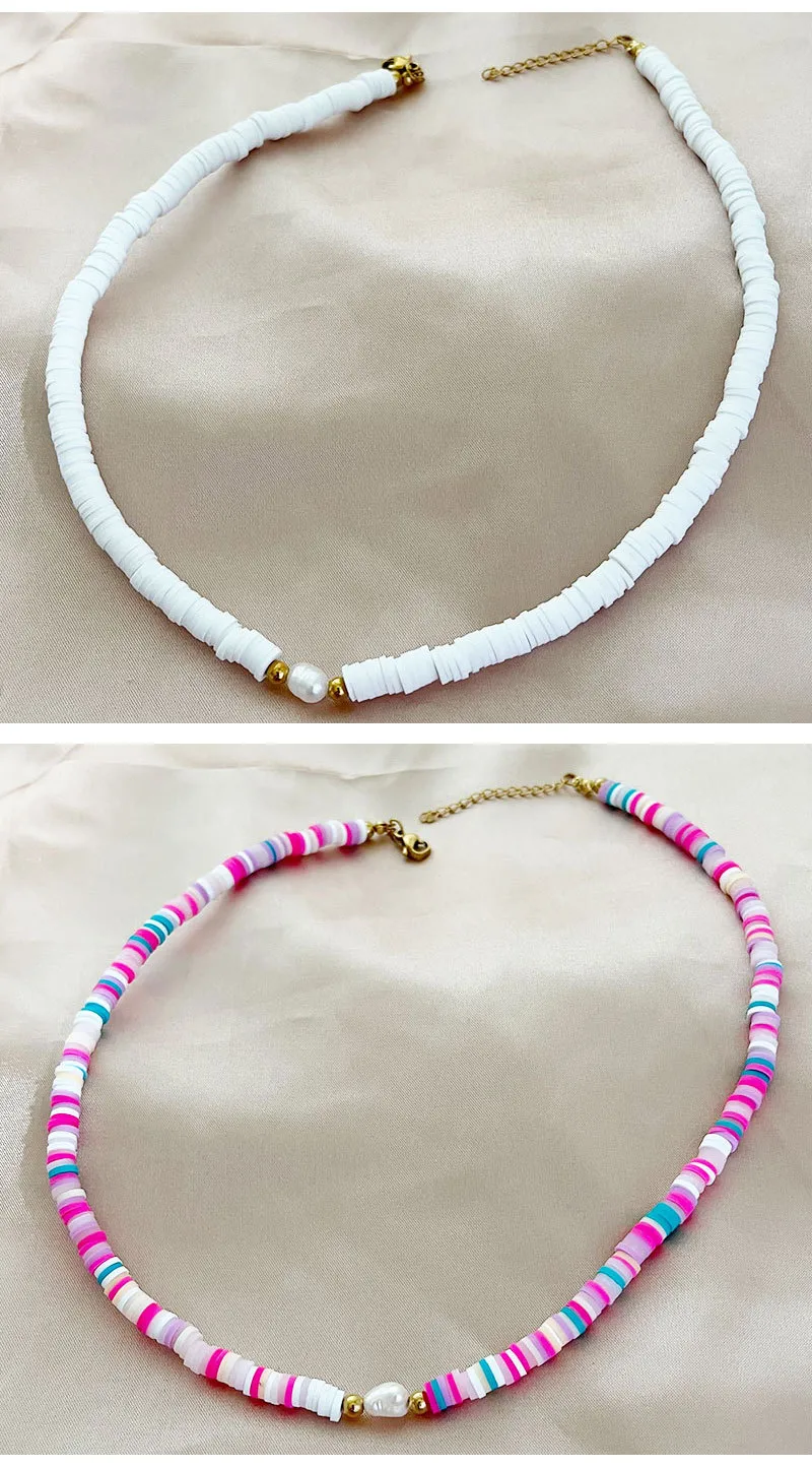 Collane con ciondolo Collana con perline di riso Argilla polimerica Perla Originalità Colore pieno Lavorazione a mano Regolabile Moda bohémien_voghion.com