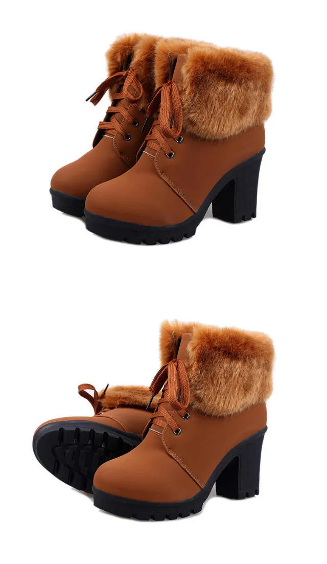 Projektant-wysokie obcasy zimowe buty damskie modne damskie buty pluszowe ciepłe futrzane buty damskie markowe botki na kostkę_voghion.com