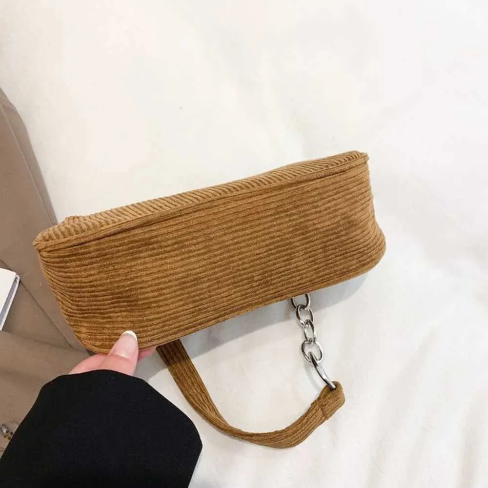 Geantă mică de mână cu lanț și curea pătrată sub braț, din catifea reiată, culoare solidă, cu fermoar, geantă de umăr vintage DIYC241018_voghion.com
