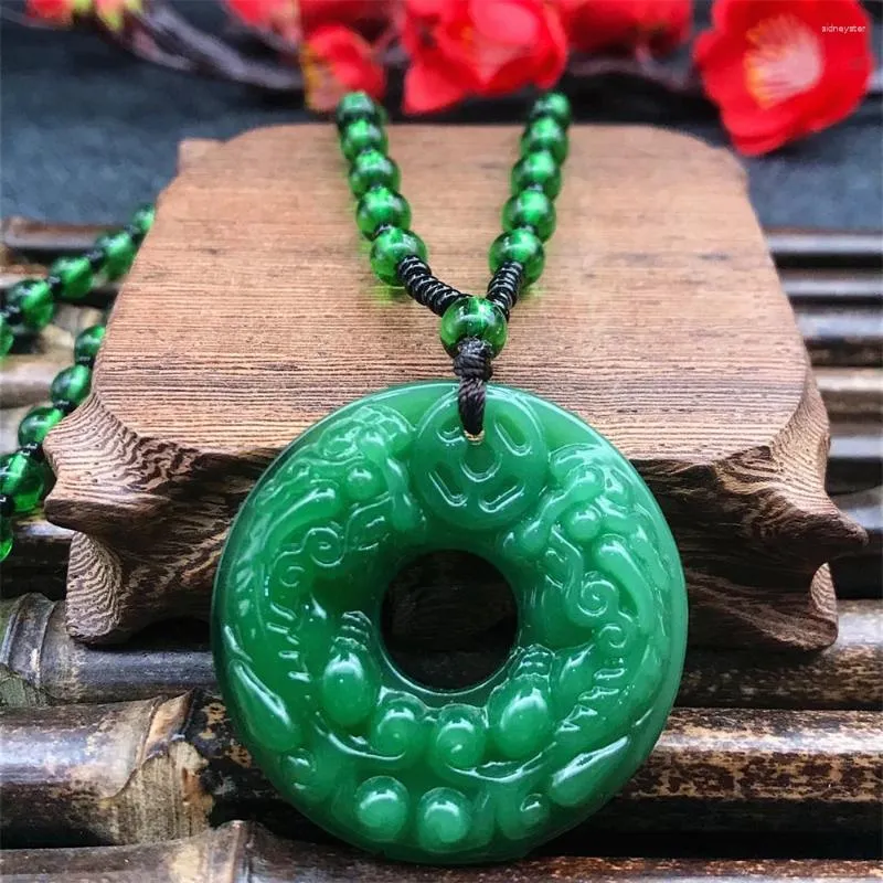 Pendant Necklaces Natural Fashion Green Jade Carved Kylin PiXiu Dragon Chinese Amulet Stone Necklace Woman Man's Party_voghion.com