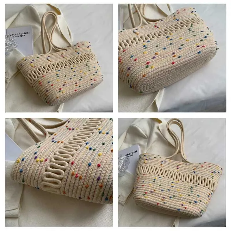 Nuove borse estive da donna in maglia a tracolla, grande capacità, in cotone cavo, casual, da spiaggia, per le vacanze, ecologiche, riutilizzabili_voghion.com