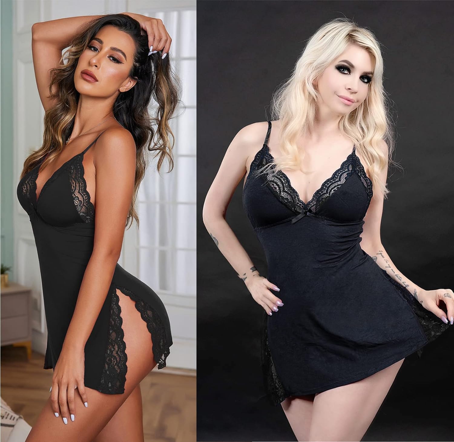 Lingerie da donna, sexy, da notte, con spalline sottili, babydoll e sottoveste_voghion.com
