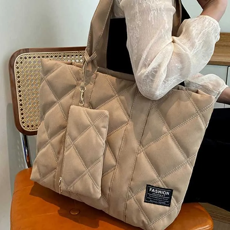 Sac à main pour femme automne/hiver mode losange espace coton costume sac à bandoulière grande capacité couleur unie tout-assorti_voghion.com