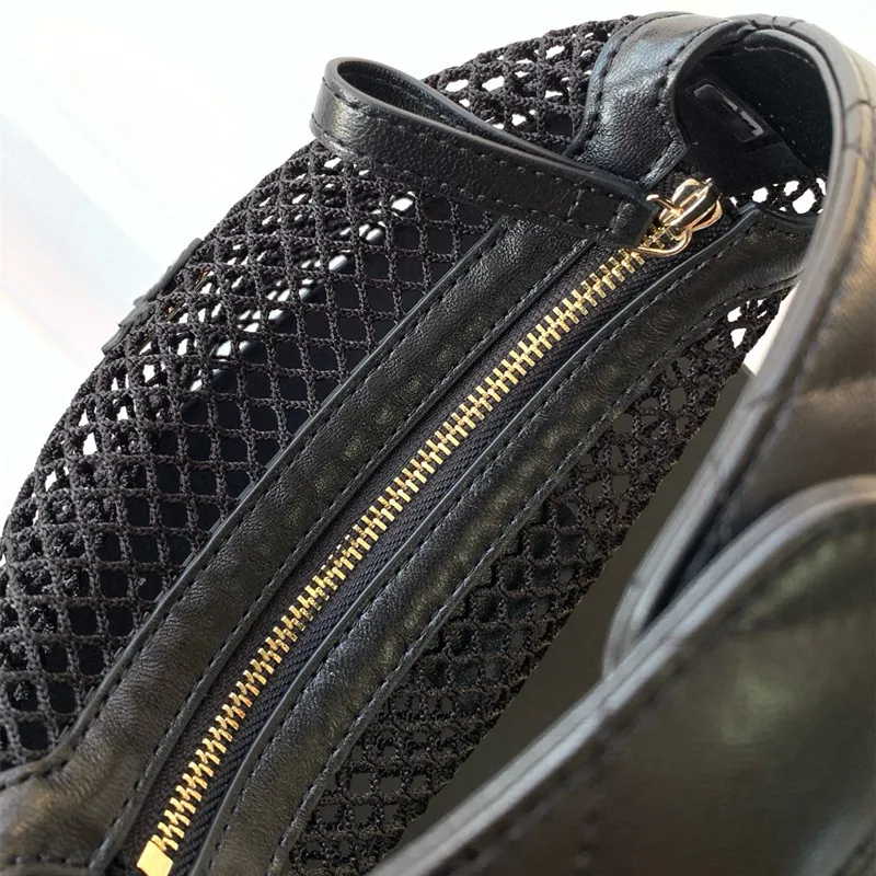 Borsa a rete da sera con tracolla traforata, nuova da donna, con fibbia in metallo dorato e manico, per trucco, 10a 25s_voghion.com
