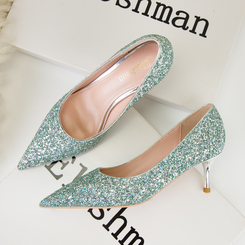 Mode sexy abnehmen stiletto heels Schimmernde pointe glitter party einzelnen schuhe hochzeit schuhe_voghion.com