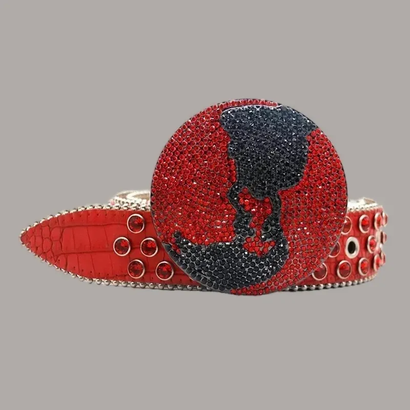 Women designer length 100-125cm unique cinturon waistband skull needle buckle metal colorful diamonds bb simon belts big_voghion.com