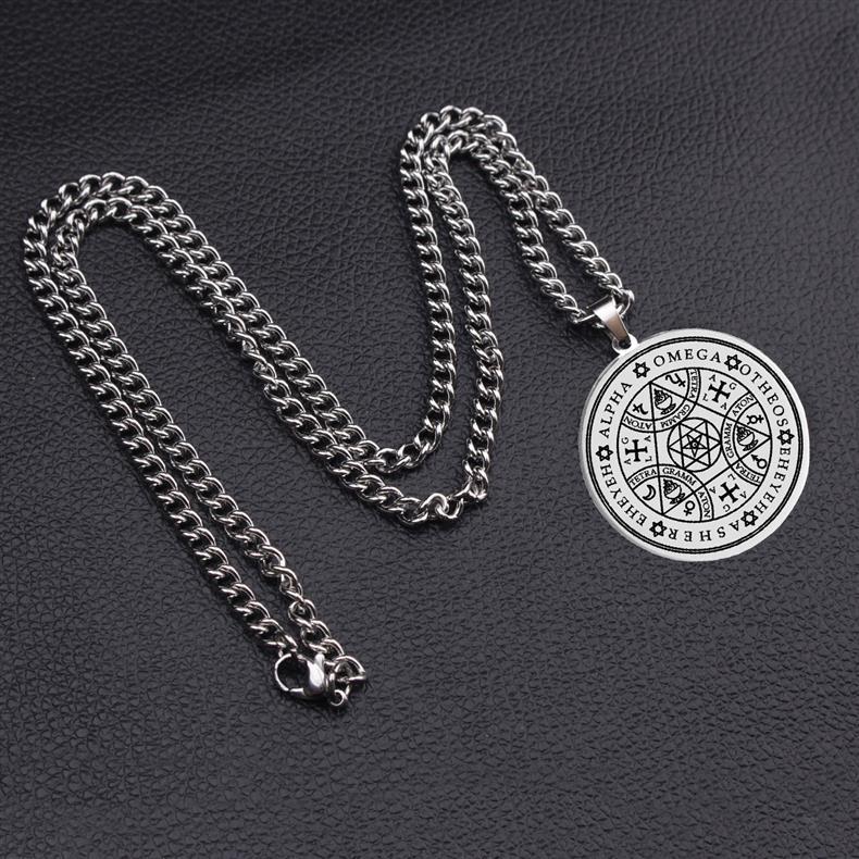 Temu Eno Angel Magic Talisman Alpha Four Character Božské jméno Trojúhelník Hvězda Nerezová ocel Přívěsek Náhrdelník_voghion.com