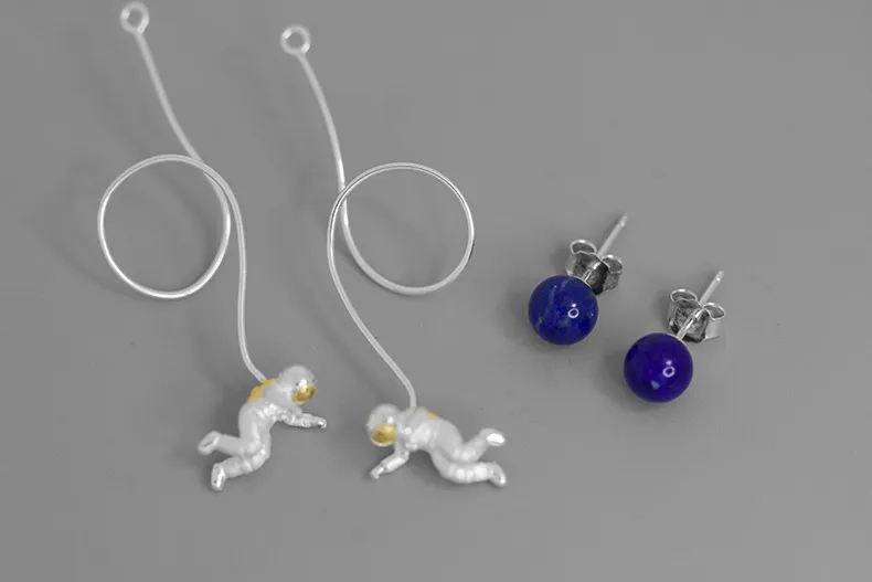 INATURE Sterling Sier Lapislazzuli Space Astronaut Orecchini pendenti con nappa lunga per donna Gioielli di moda CX200624_voghion.com