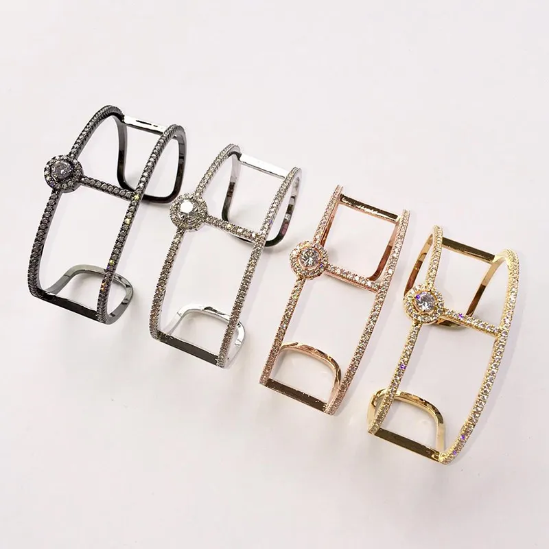 Pulseira personalizada punk generosa linha larga recorte zircão pulseira_voghion.com