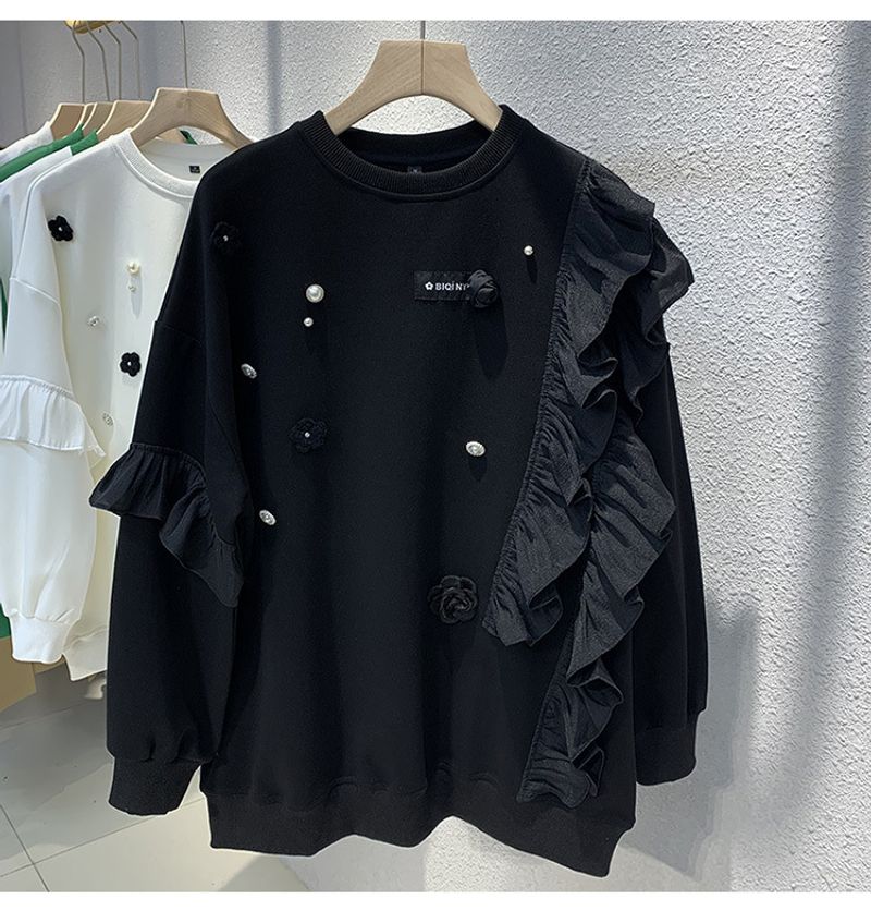 Maglione sottile con arricciature e cuciture da donna, autunno, nuovo, pesante, perla, nicchia, top largo_voghion.com