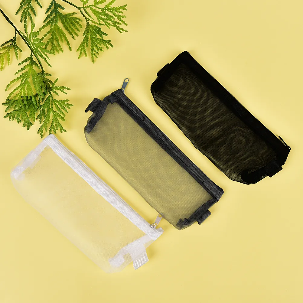 Astuccio per matite trasparente per esami S/L con cerniera in rete semplice e trasparente, borsa per cancelleria per la scuola_voghion.com