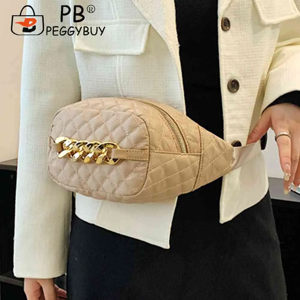 Bolsa tiracolo acolchoada com corrente grossa, casual, alça ajustável, simples e portátil para fim de semana_voghion.com