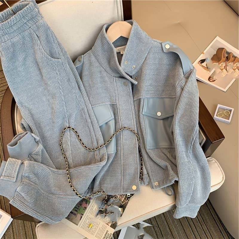 Ropa de mujer Traje deportivo casual gris de alta gama, traje de dos piezas reductor de edad