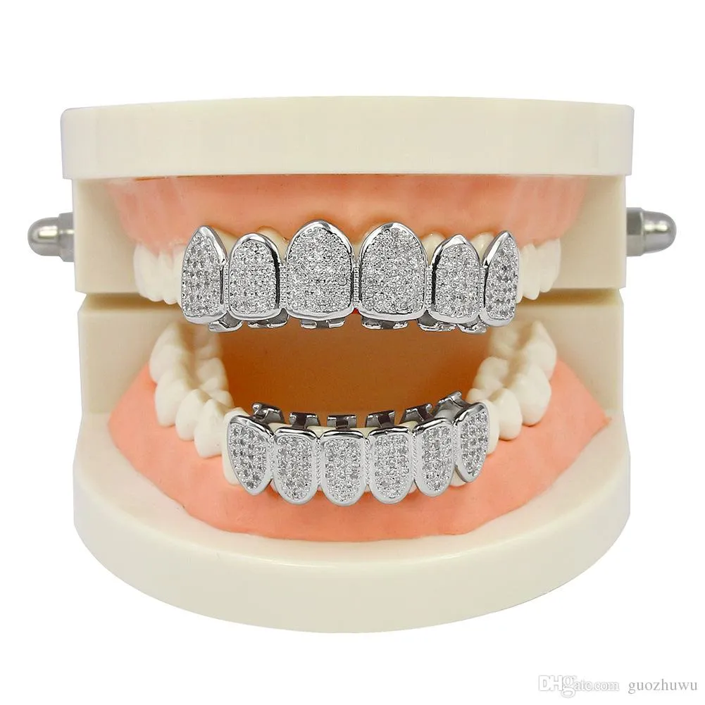 Gold Plated Copper Hip Hop Iced Out Vampire Teeth Fang Grillz Dental Mouth Grills Braces Tooth Cap Rock Rapper Jewelry_voghion.com