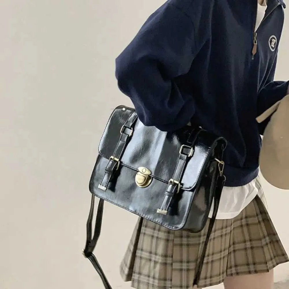 Sac à main vintage à boucle pour facteur, sacoche de couleur unie, sac à bandoulière rétro de grande capacité, sac sous les bras, mallette pour étudiant_voghion.com