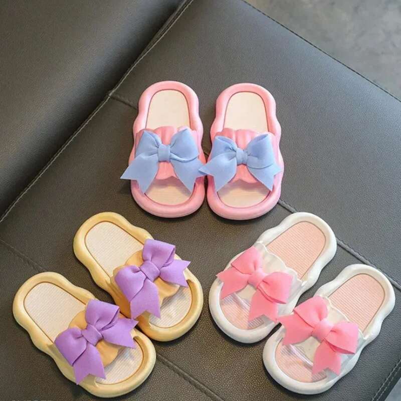 Summer Kids Home Anti Slip Soft Sole Girls Bath Slipper Cartoon Cute Wer Bow Princess Slippers Children Beach Shoes_vogvips.com