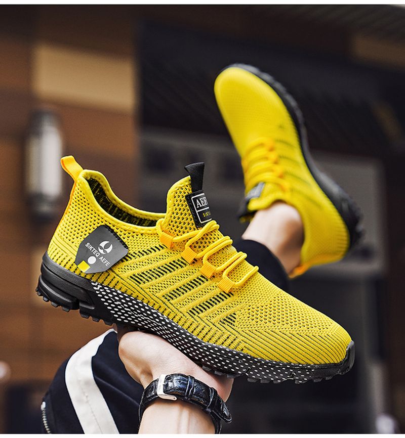 Scarpe da corsa da uomo in tessuto volante traspirante slip-on con suola spessa, semplici, in tinta unita, con rete pigra_voghion.com