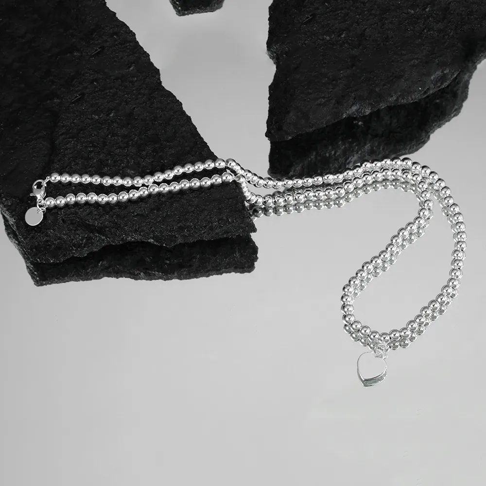 Womens Love Heart Designer Pendant Necklace Jewelry Lovely Cute Pink Blue Beads Sier Link Chain Choker Necklaces Gift_voghion.com