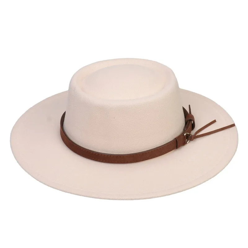 Wide Brim Hats Autumn And Winter Chain Flat Fedora Hat Women Monochromatic Jazz Top British Retro Panama Wholesale_voghion.com