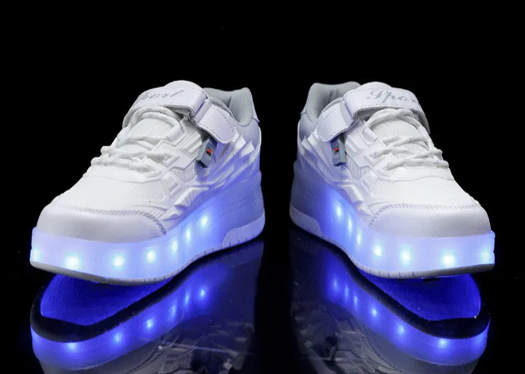 Kinderen Twee Wielen Lichtgevende Gloeiende Sneakers Zwart Roze Licht Roller Skate Kinderen Led Schoenen Jongens Meisjes USB Opladen_voghion.com