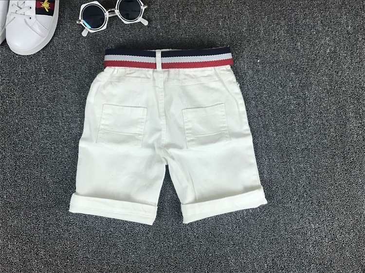 Mother&Kids Children's red, white and yellow shorts with belt 5 minutes shorts with stretch ripped pants_voghion.com