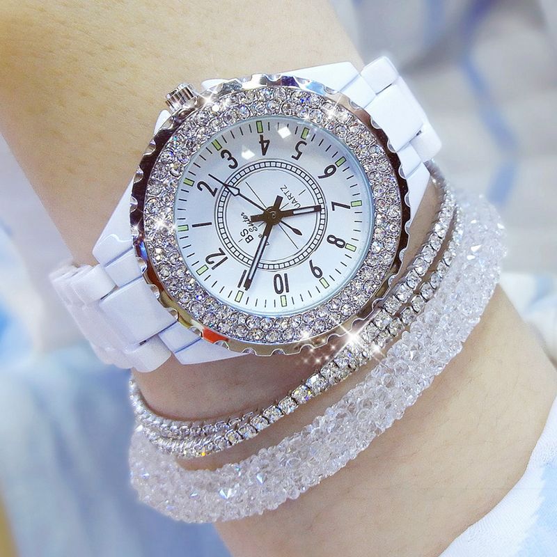 Yamaler elegante strass ceramica cinturino da donna rotondo analogico orologio da polso al quarzo regalo_voghion.com