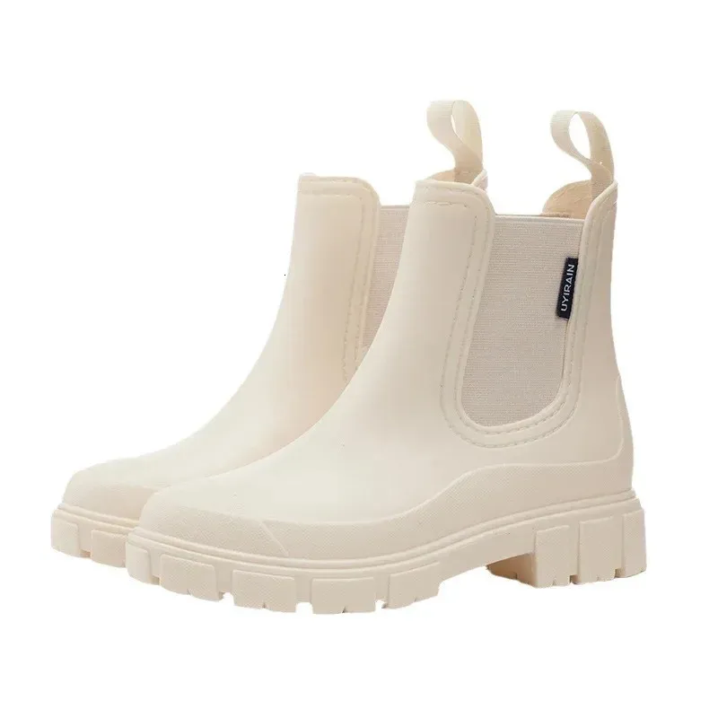 Women Waterproof Boots Style Elastic Mouth Ankle Mid Top Rain Shoes Non Slip Outdoor Indoor Water Boot Woman 240709_voghion.com