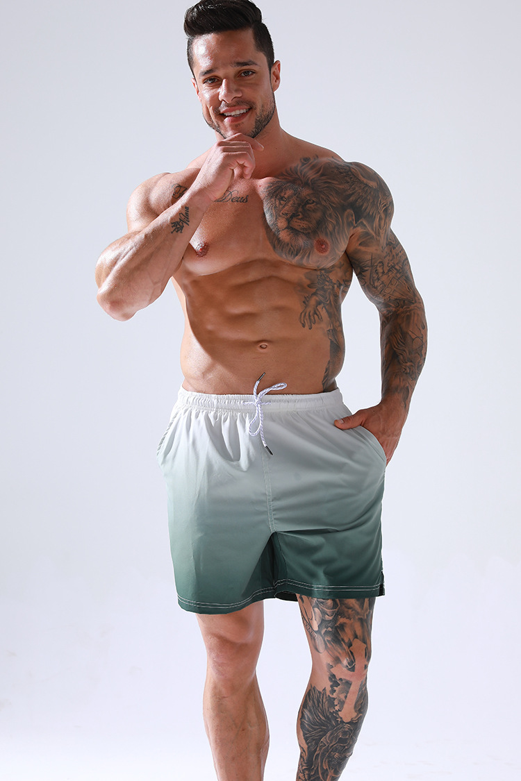 Men's Gradient Print Quick-Dry Swim Shorts Beach Surf Board Shorts With Floral Design - Streetwear Casual Shorts (S-XXL) - Green/Blue/Purple Ombre​​_voghion.com