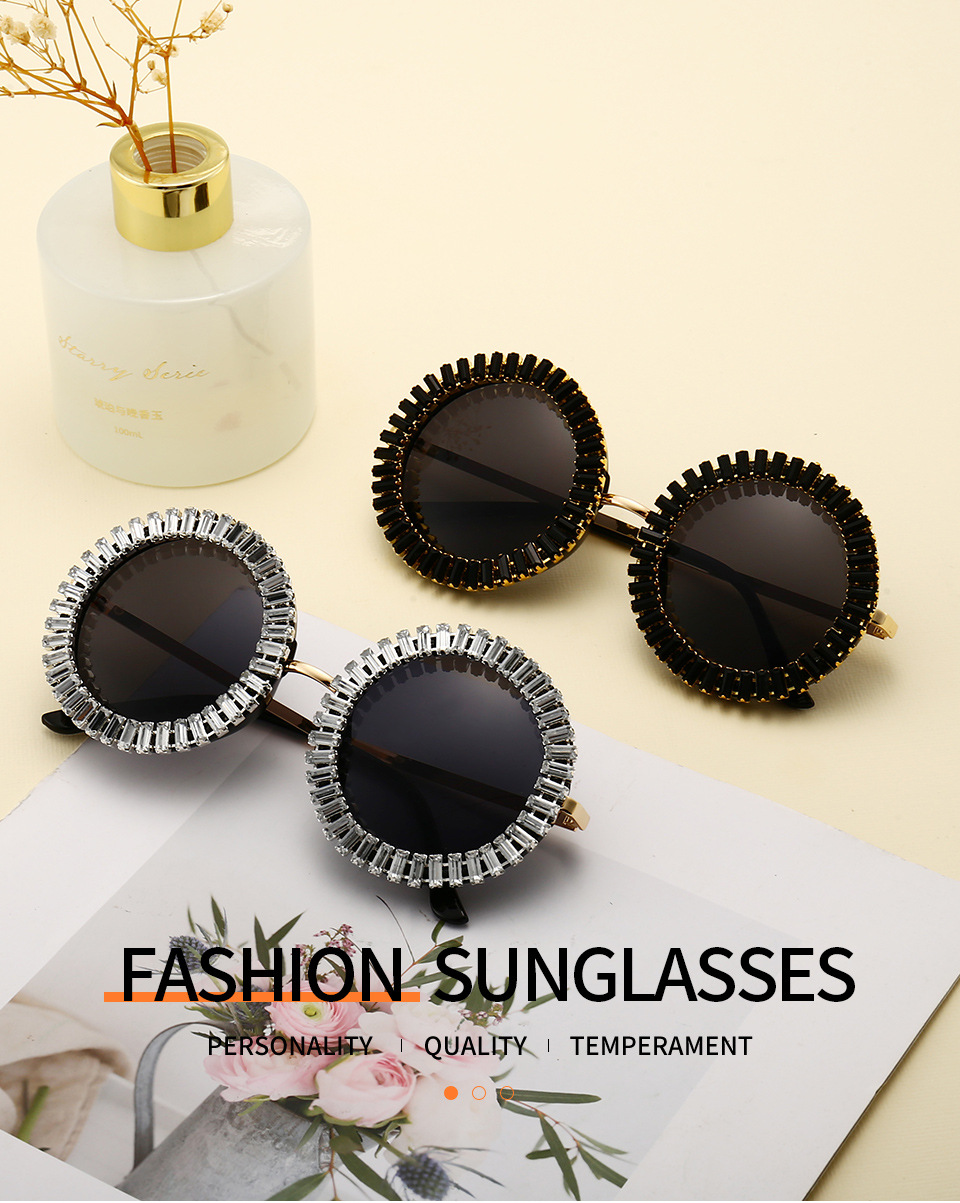 Brand Designer Round Diamond Sunglasses Women Fashion Vintage Party Travel Steampunk Sun Glasses Sexy Ladies Shades_voghion.com