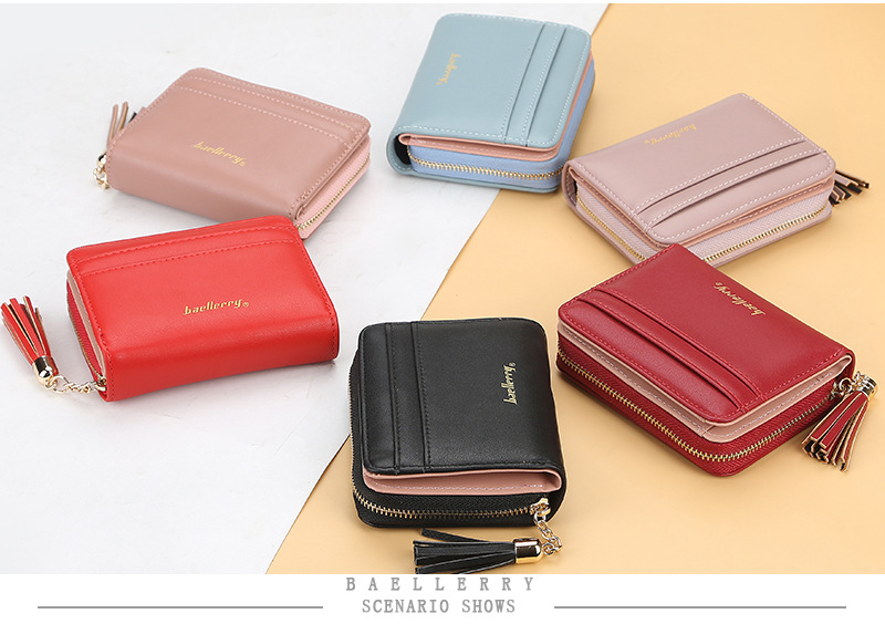 Short Baellerry Korean Edition Multi Card Driver's License Zero Wallet Fashion Tassel Button Women's Bag_voghion.com