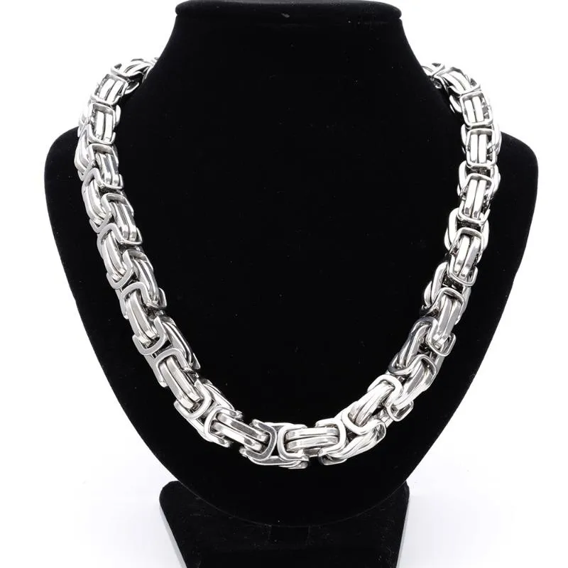 Chains 7-40" 8/12/15MM Huge Heavy 316L Stainless Steel Sier Color Byzantine Chain Mens Necklace Fashion DesignChains_voghion.com