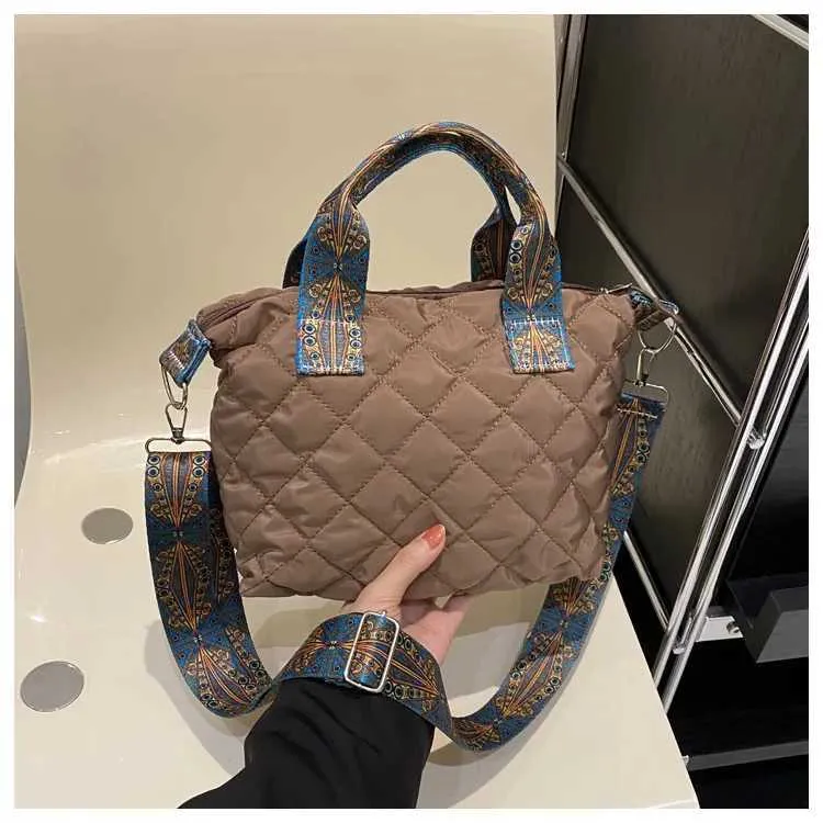 Borsa a tracolla larga da donna, autunno/inverno, rombo, in cotone, grande capacità, tutto abbinato Shoppin241106_voghion.com