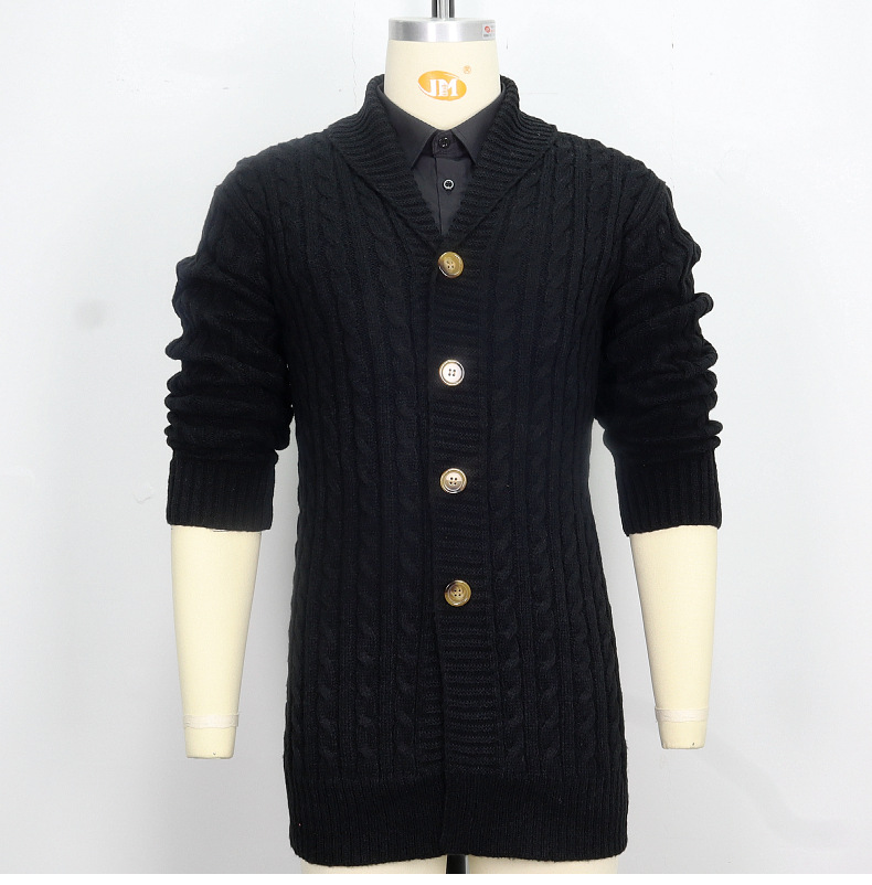 Pull mi-long en maille pour homme avec cardigan torsadé à aiguille épaisse et veste en laine SY0107_voghion.com