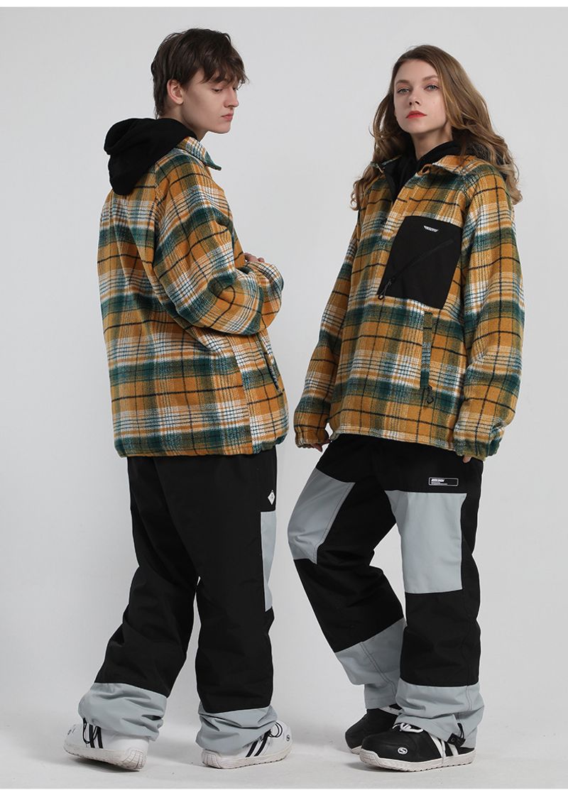 New winter wear men's snowboard double board warm plaid shirt women's ski hoodie couple_voghion.com
