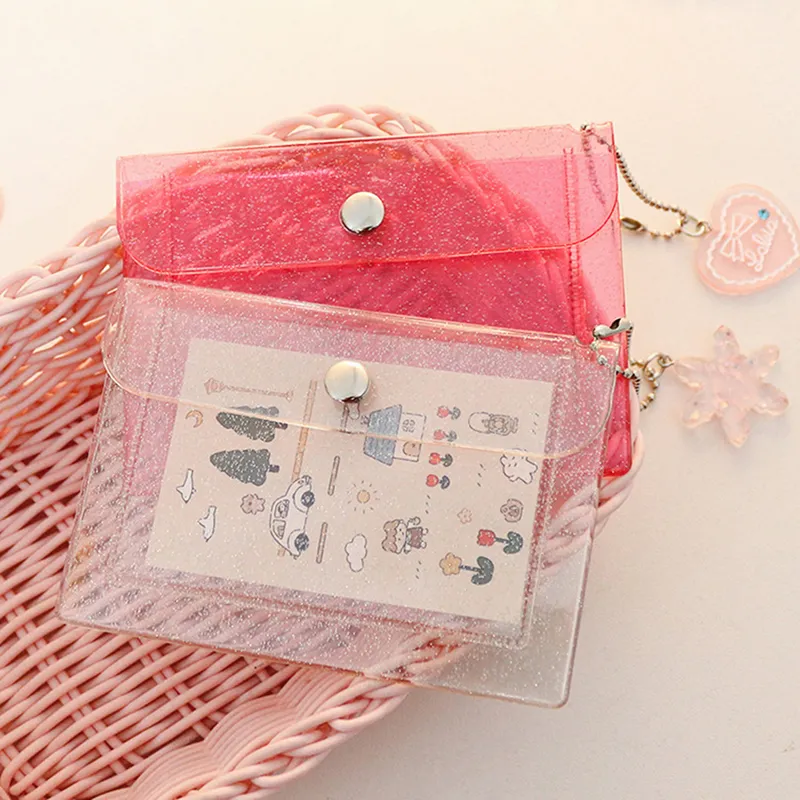 1 pz. Portamonete in PVC trasparente con portachiavi per ragazze. Piccolo portafoglio con portadocumenti e porta biglietti da visita._voghion.com