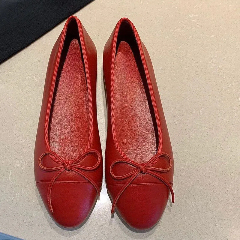 Kleid Damen Designer Ballettschuhe Damen Schuhe Frühling Herbst Neue Bogen Mode Flache Bootsschuh Dame Leder Lazy Dance_voghion.com