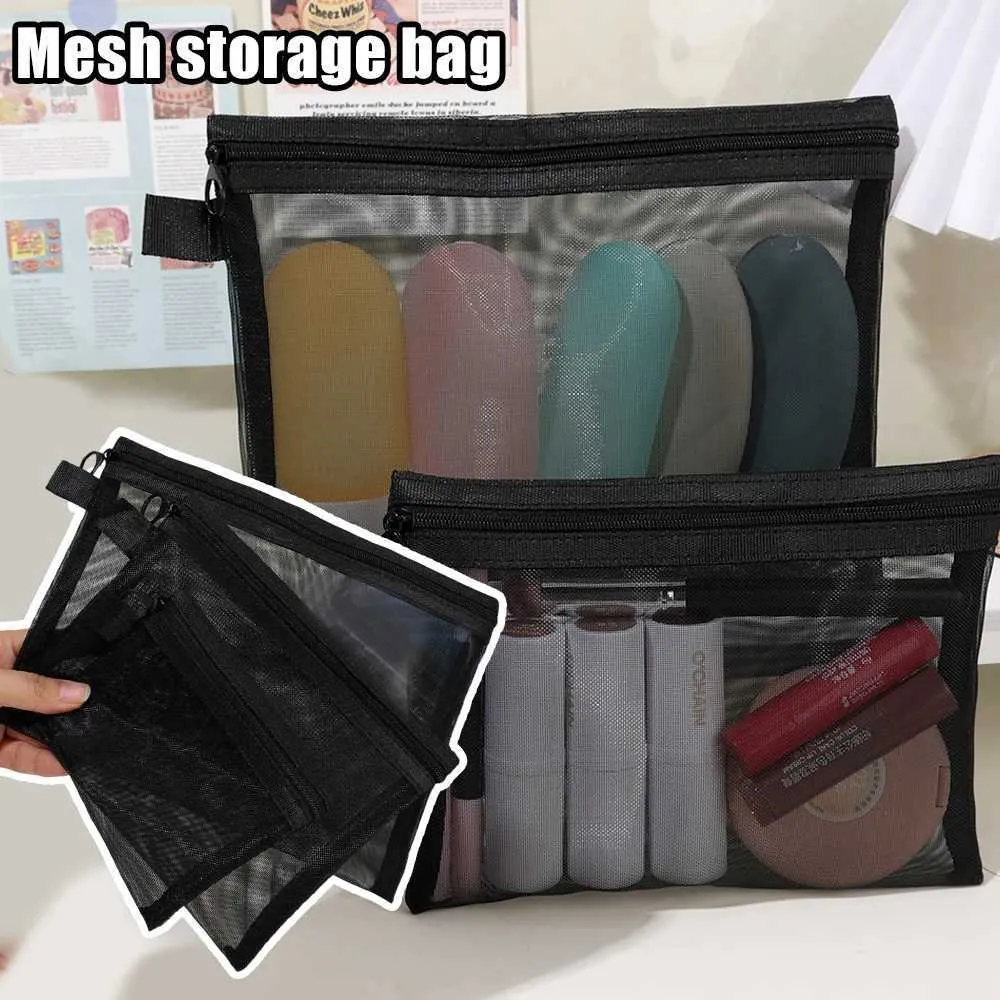1/3 pezzo nero rete portatile da viaggio organizer per toilette rossetto portaoggetti borsa trasparente per il trucco S/M/L_voghion.com