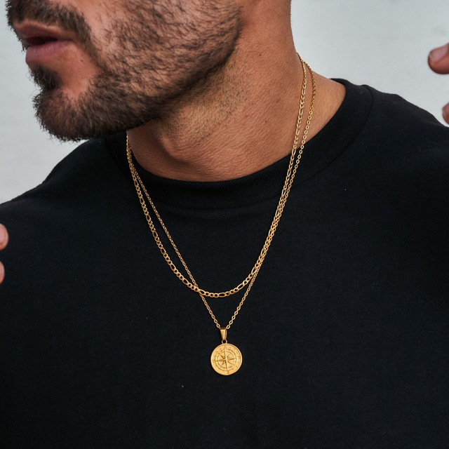 Collana a strati da uomo con ciondolo a forma di bussola nautica da viaggio, gioielli alla moda, molto venduta_voghion.com