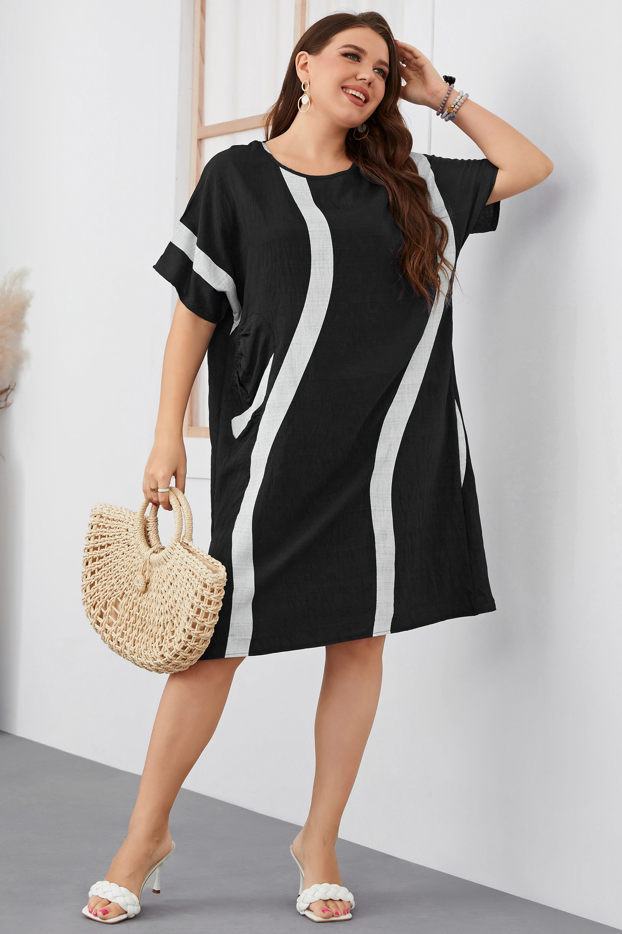 Women's short-sleeved large size loose dress _voghion.com