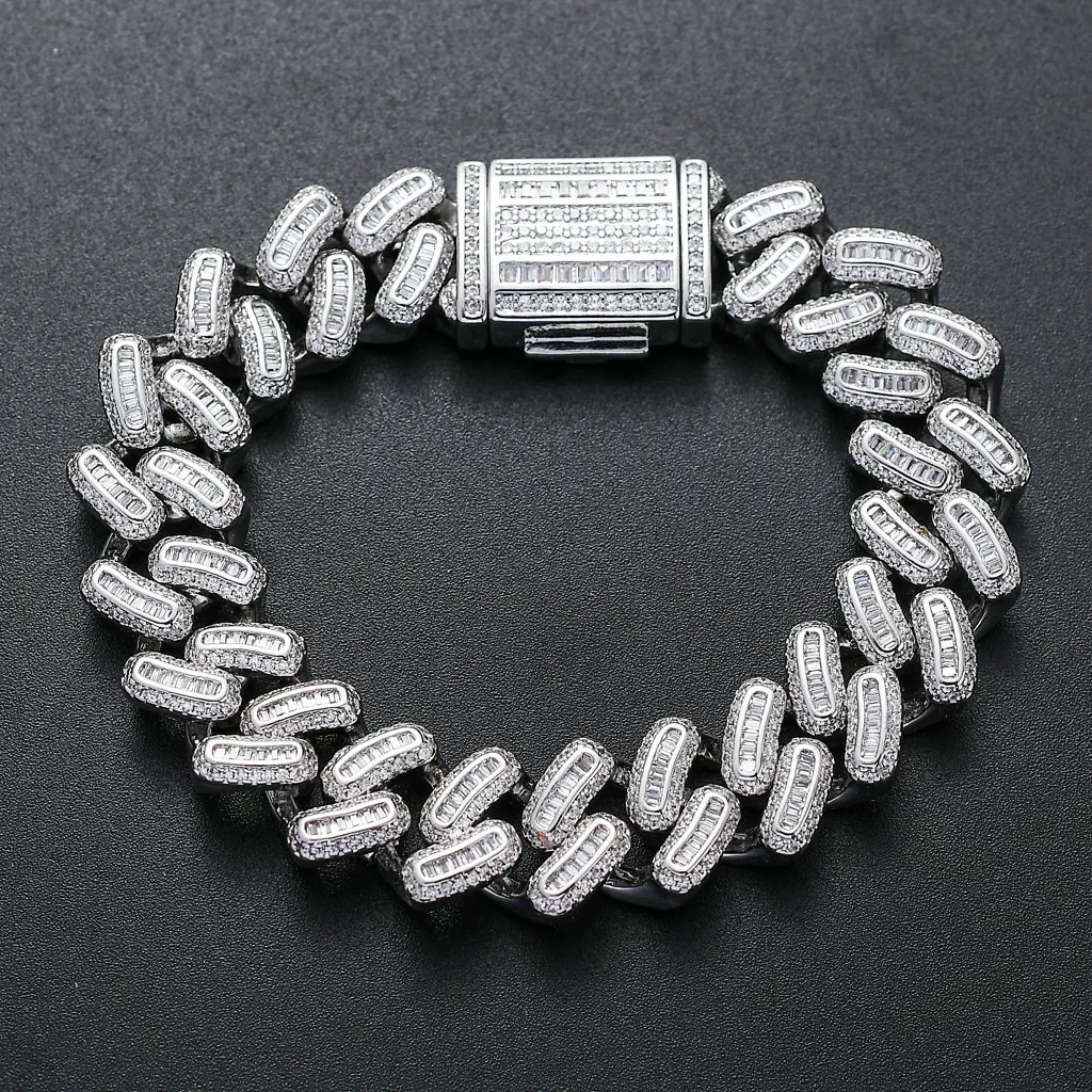 Bracciale cuban link hip hop con zirconi per uomo color argento_voghion.com